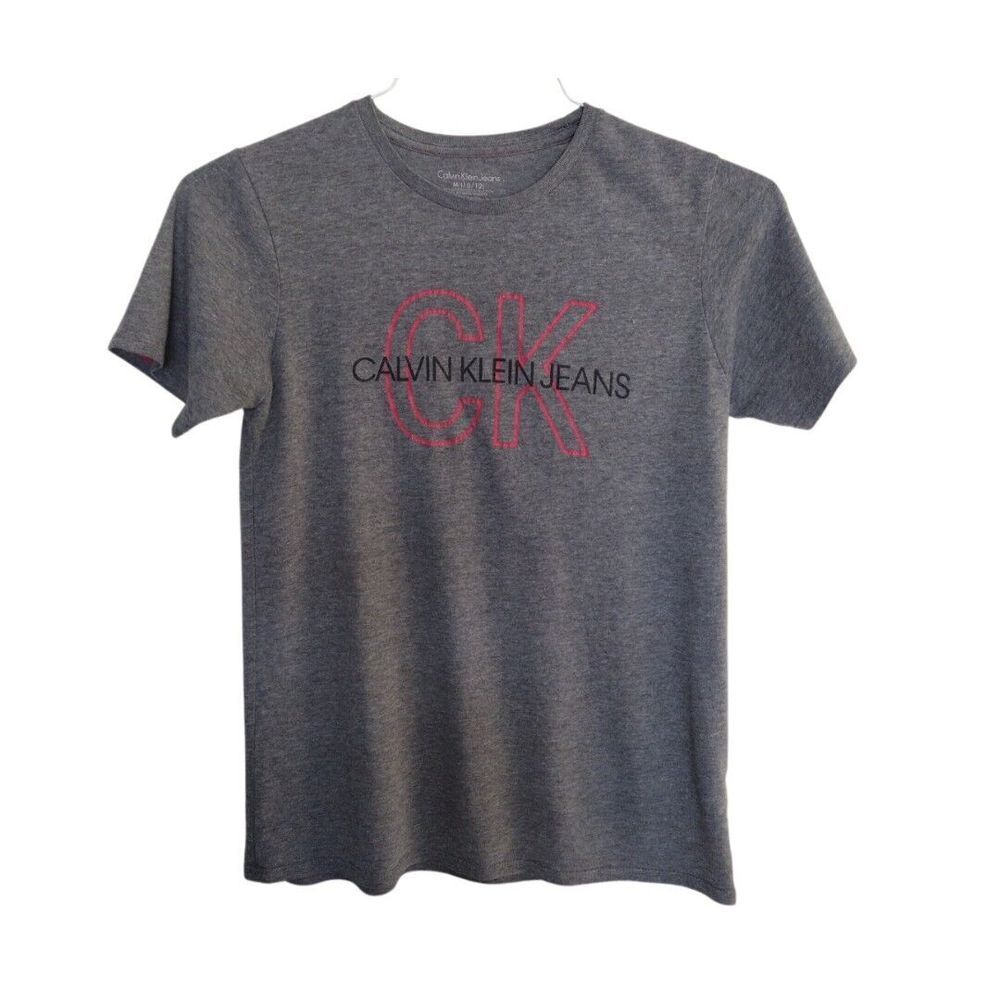Calvin Klein T shirt Boys Size M (10/12) Gray Graphic Red Logo School Sketeboard
